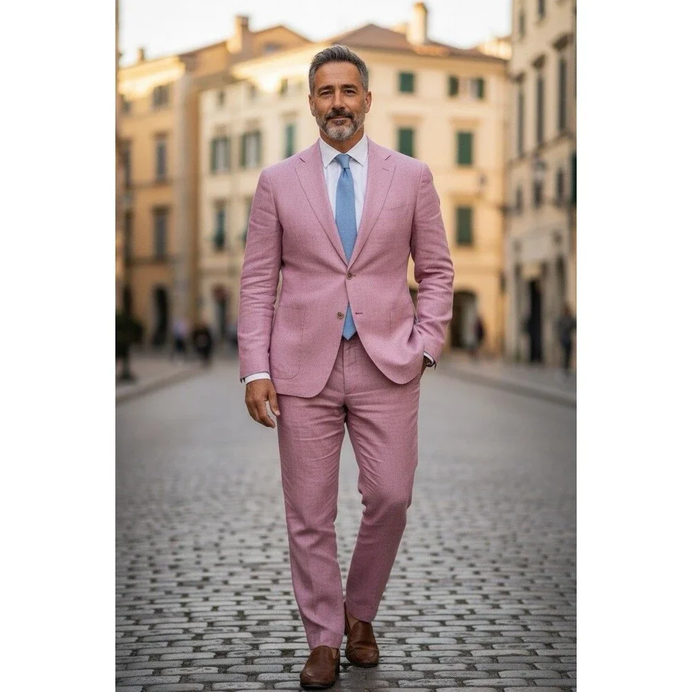 Joseph Abboud Men’s 2 Piece Pink 100% Linen Suit 48R 42x30 Summer Wedding Casual